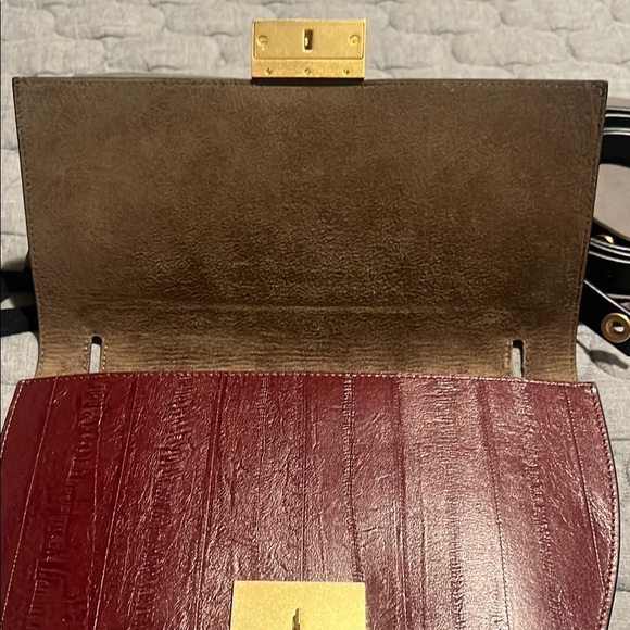 All Saints Burgundy Convertible Crossbody Leather Clutch Purse - Picture 3 of 11